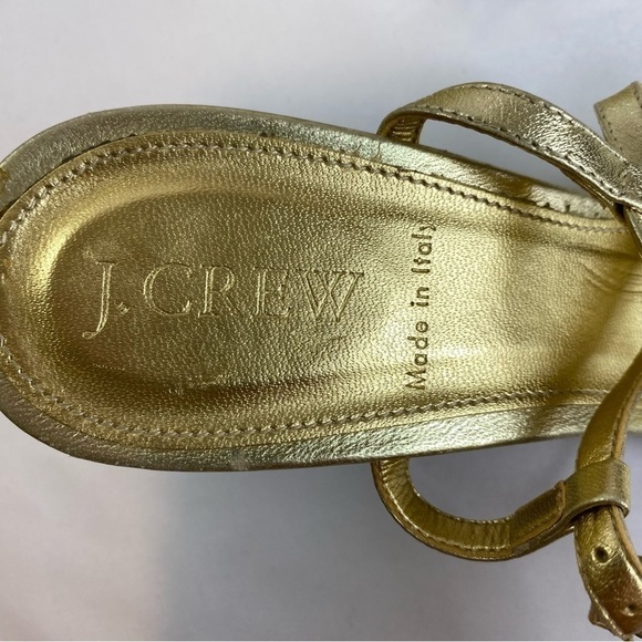 J. Crew “Paige” Metallic Gold Strppy Leather Braided Chunky Heel - Picture 12 of 14